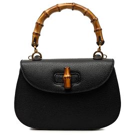Bolsa Satchel Night Gucci Small em couro de bezerro granulado preto com bambu Preto