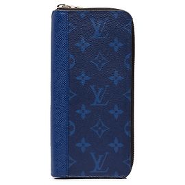 Portafoglio lungo Louis Vuitton Monogram Taigarama Zippy Vertical Wallet Blu Blu