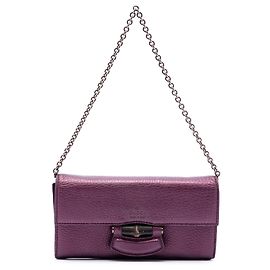 Carteira de corrente longa Gucci em couro de bezerro metalizado roxo com bambu Roxo