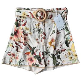 Zimmermann Lexi Fitted Floral Print Linen Shorts Brown White Red Green Yellow