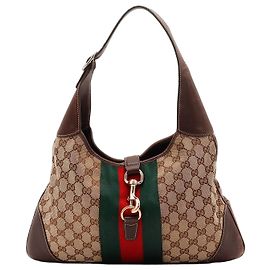 Gucci GG Monogramm Canvas Hobo-Bag mit Web-Streifen Braun Rot Beige Grün