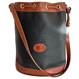 Sac seau Longchamp en cuir et toile enduite Marron Noir