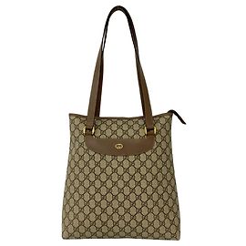 Sac cabas en cuir Gucci Old GG Logo Pattern Marron