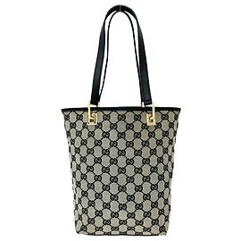 Gucci GG Logo Patterned Canvas Leather Mini Tote Bag Black