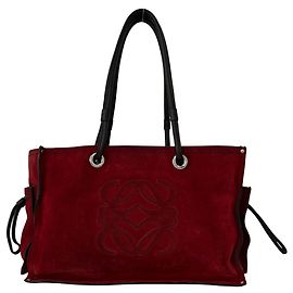 Loewe Logo Stitch Wildleder Tote Bag Braun Rot