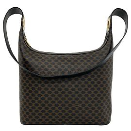 Céline CELINE Vintage Macadam Pattern Circle Logo Leather Semi-One-Shoulder Bag Brown Black