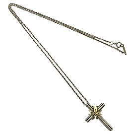 Autre Marque Tiffany Vintage Signature Cross Necklace Silvery Golden