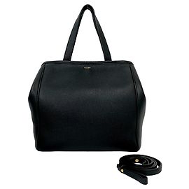 Céline Celine Small Fold Cabas Logo Leather Shoulder Bag Black