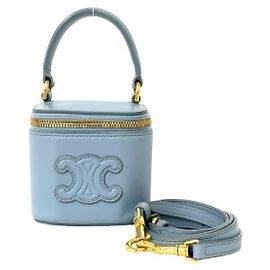 Céline CELINE Mini Bolso de Hombro 2-Way de Piel de Ternera con Logotipo Triomphe Azul