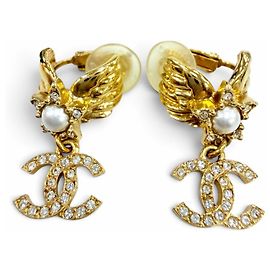 Boucles d'oreilles clips Chanel Coco Mark Star Eco Pearl Rhinestone Doré