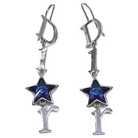 Christian Dior Blue Star Logo Hängeohrringe Silber Blau