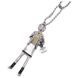 Collana lunga a catena a sfere Chanel Coco Mark Mademoiselle Doll Nero Argento