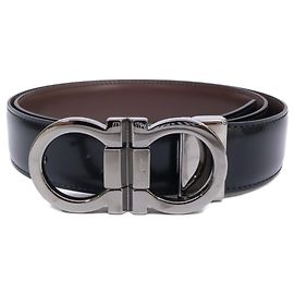 Cinturón reversible de piel Salvatore Ferragamo con hebilla Double Gancini Castaño Negro Plata