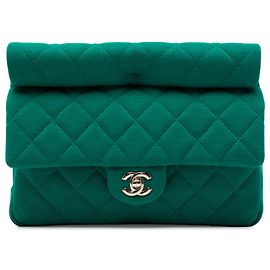 Clutch Roll em jersey acolchoado CC verde Chanel Verde