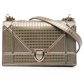 Autre Marque Dior Gold Small Metallic Patent Microcannage Diorama Flap Doré