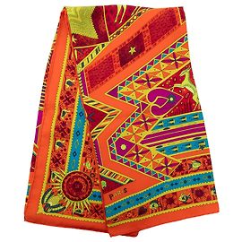Hermès Orange Ors Bleus D Afrique Silk Scarf 90 Orange