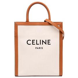 Céline Celine Sac Cabas Vertical Small en Toile Marron Marron Beige