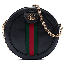 Gucci Mini Bolsa Tiracolo Redonda Ophidia em Pele de Bezerro Preta com Web Preto