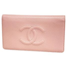 Cartera larga Chanel de piel de becerro granulada rosa Rosa