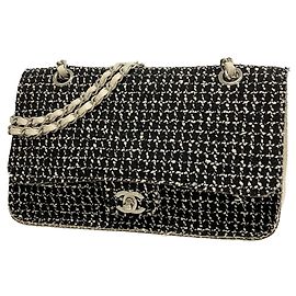 Borsa a tracolla Chanel in tweed nero e avorio Nero Crudo