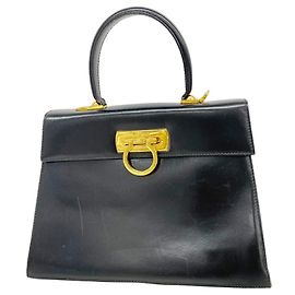 Salvatore Ferragamo Gancini Leather Handbag Black