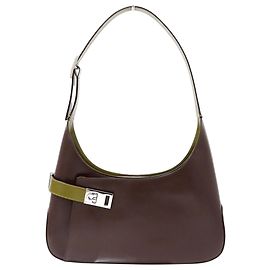 Salvatore Ferragamo Leather Shoulder Bag Brown Khaki