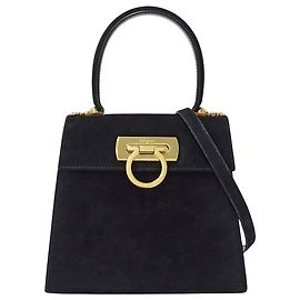 Salvatore Ferragamo Black Suede Handbag Black