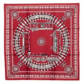 Hermès Pañuelo Hermes Carre 55 ALL ABOARD Negro Blanco Roja