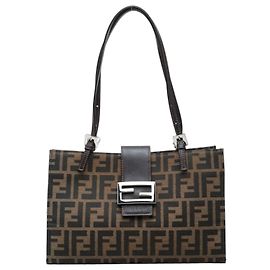 Fendi Zucca Handtasche aus braunem Canvas und Leder Braun