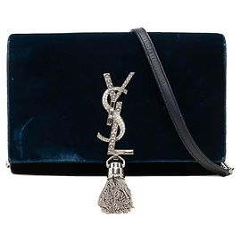 Autre Marque Bolso de hombro con cadena Saint Laurent YSL Kate Plata Azul marino