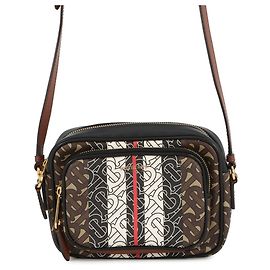 Borsa a tracolla Burberry TB Monogram Stripe in pelle Marrone Nero Bianco