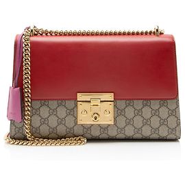 Gucci GG Supreme Padlock Medium Shoulder Bag Brown Beige