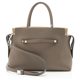 Tory Burch Pebbled Leather Mercer Satchel Grey
