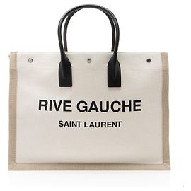 Autre Marque Saint Laurent Tote Large Rive Gauche em Lona e Pele de Bezerro Marrom Bege