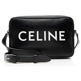 Céline Celine Smooth Calfskin Logo Print Medium Messenger Noir