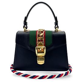 Gucci Sylvie Top Handle Leather Mini Negro