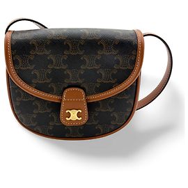 Céline Celine Besace Flap Triomphe Coated Canvas Mini Schwarz
