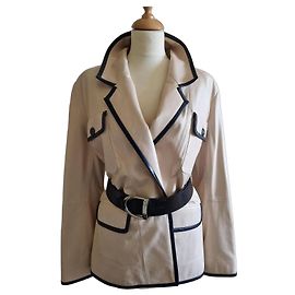 Chanel Chaqueta Oversize de Piel de Cordero Beige y Negro Negro Beige