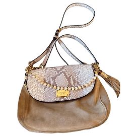 Borsa a tracolla Michael Kors in camoscio e stampa pitone Marrone Beige