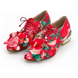 Simone Rocha Brogues Cetim Floral Mad Flower Rosa Vermelho Verde