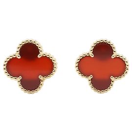 Van Cleef & Arpels Vintage Alhambra Carnelian Earrings Red Golden