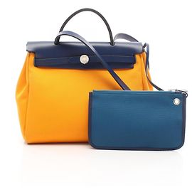 Hermès Hermes Herbag Zip PM 2-Way Handbag Yellow Navy blue