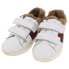 Chaussures GUCCI Web Sherry Line pour enfants en cuir blanc Auth ar14270 Blanc