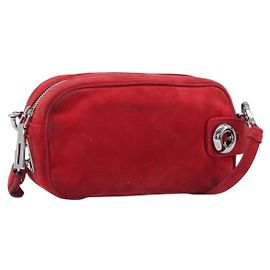 Bolso de hombro PRADA Gamuza Rojo Plata Auth 201372 Plata Roja