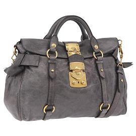 Miu Miu Handtasche Leder 2way Grau Goldfarben Auth 167623M Braun Andere