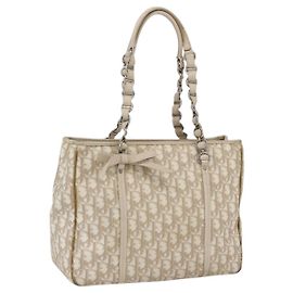Bolso de mano Christian Dior Trotter Canvas Romantic PVC Beige Silver Auth 161784 Plata Beige