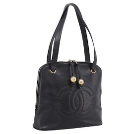 Sac à épaule CHANEL COCO Mark Chain en cuir caviar noir et or CC Auth 201540A Noir Doré
