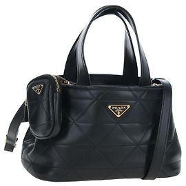 Borsa a mano PRADA in pelle 2way Nero Tono Oro Auth 167607SM Nero Altro