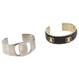 Salvatore Ferragamo Bangle Metal 2 Set Silver Black Auth SW2865 Nero Argento