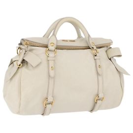 Miu Miu Side Ribbon Hand Bag Leather 2way White Gold Auth am12582V White Golden